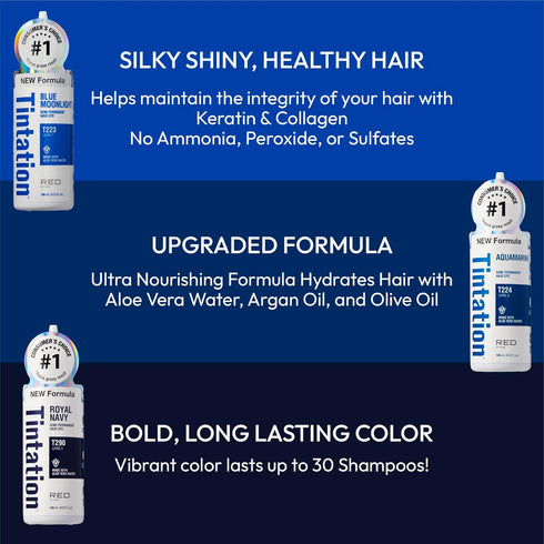 Red by Kiss Tintation Semi-Permanent Hair Color, Aloe Vera Water Based, Long-Lasting Dye (Royal Navy, 5 fl.oz)