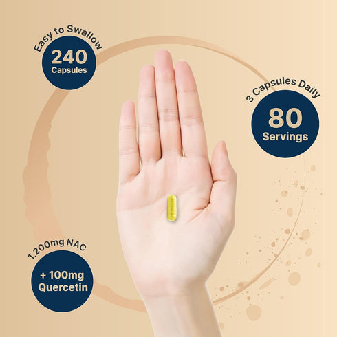 NAC Supplement 1200mg with Quercetin | 240 Capsules, Double Strength - Support for Immune, Liver, & Lung Health