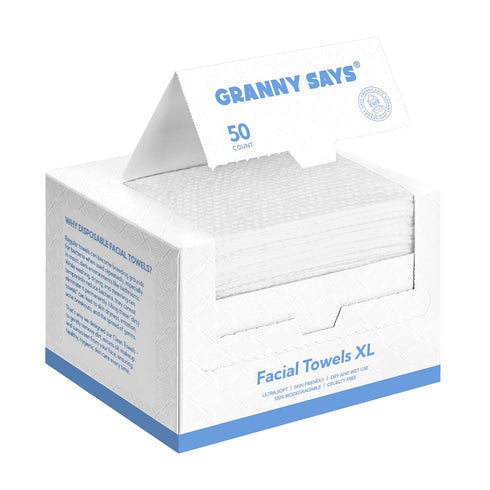 GRANNY SAYS Disposable Face Towels, Biodegradable 50 Count Extra Thick Soft Towelettes for Makeup Removal