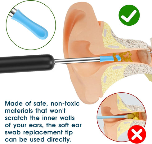 30 Pcs Ear Wax Removal Replacement Tips for Wet/Dry Cleaning, Ear Spoons Accessories Set for Adults