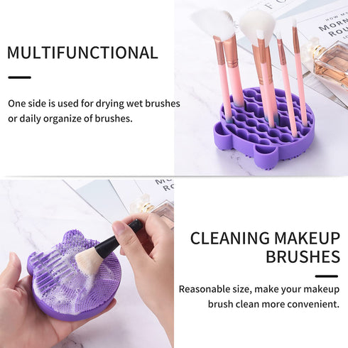 Silicon Makeup Brush Cleaner Mat with Drying Manual, Cosmetic Brush Cleaning Pad (Purple)