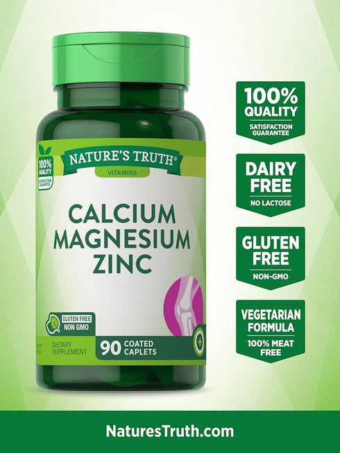 Calcium Magnesium Zinc Supplement 90 Caplets | Non-GMO and Gluten Free by Nature's Truth