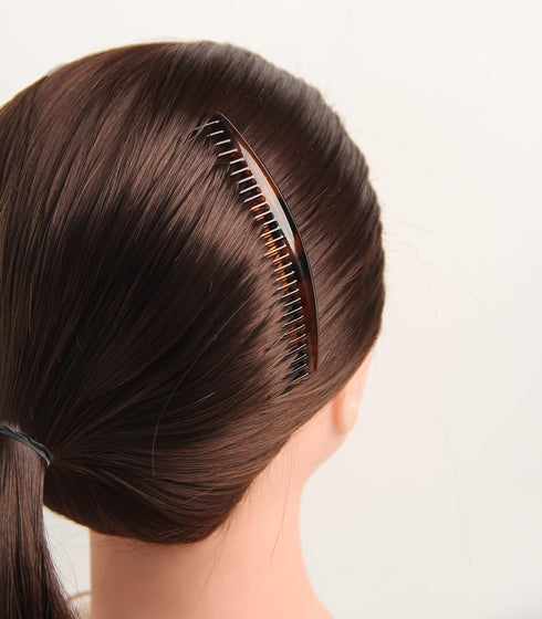 Furling Pompoms Pack of 6 Plastic Side Hair Combs, Wide Tooth Comb for Curly Hair (Coffee, Black)
