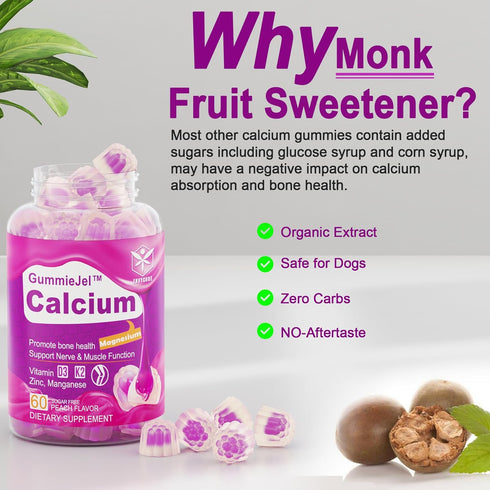Sugar-Free Calcium Citrate Gummies - 1000mg with Vitamin D3 K2, 60 Count, Ultimate Absorption Supplement