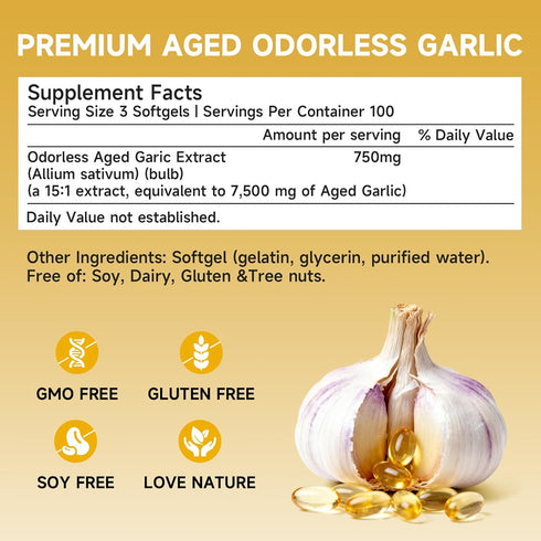 SpenHerb 7500mg Immune 300 Softgels,1 Aged Garlic Extract Softgels, Odorless Allium Sativum Antioxidant Supplement