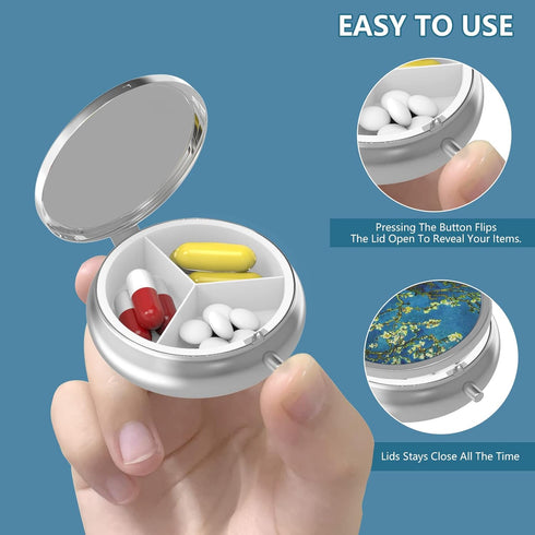 Pill Box Small 3 Compartment Case, Portable Pill Organizer for Vitamins, Medication, Fish Oil, and Supplements (Tree of