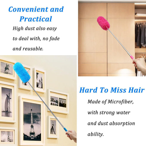 4 Pcs Washable Microfiber Feather Duster - Extendable Pole and Bendable Head for Cleaning