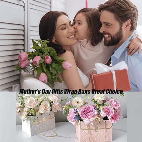 Wazoci 4pcs Paper Flower Bags for Bouquets, Flower Boxes for Arrangements, Paper Flower Gift Bags with Handles Florist