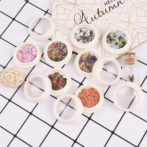 Kalolary 8 Boxes Halloween Nail Art Sequins, 3D Nail Art Decals Stickers for Pumpkin Witch Bat Manicure DIY Decoration