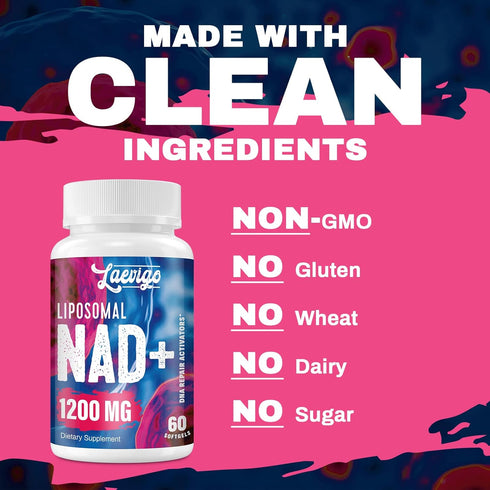 1200mg Liposomal NAD+ Supplement: Ultra Purity, Enhanced Absorption, Age Defense, 60 Softgels