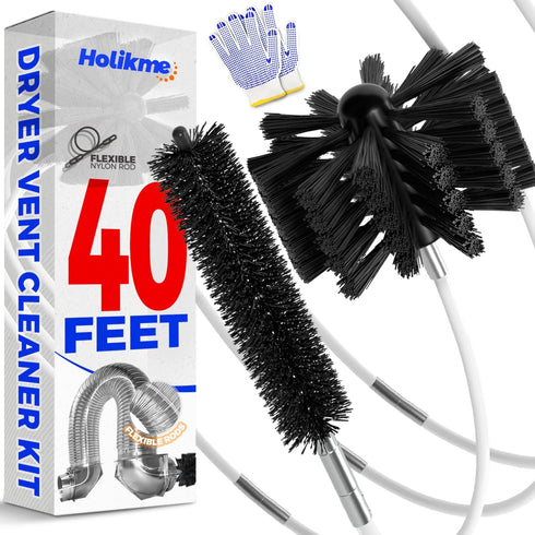Holikme Dryer Vent Cleaner Kit, 40 Feet Flexible Lint Brush with Drill Attachment for Easy Cleaning