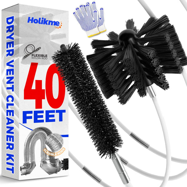Holikme Dryer Vent Cleaner Kit, 40 Feet Flexible Lint Brush with Drill Attachment for Easy Cleaning