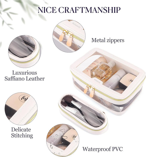 Transparent Waterproof Cosmetic Organizer, Clear Makeup Bag with Brush Bag, Travel Toiletry Bag with Zipper for Women