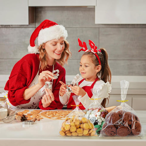 Egofine 200 PCS Clear Cellophane Treat Bags, 4x6 Inches with 4" Twist Ties for Gifts, Cookies, Candy, Party Favors