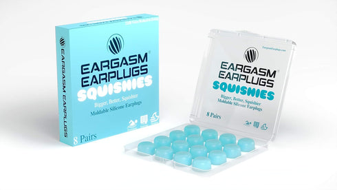 Eargasm Squishies - Blue Moldable Noise Reduction Ear-Plugs for Sleeping, Snoring, Working, Swimming - Storage Case
