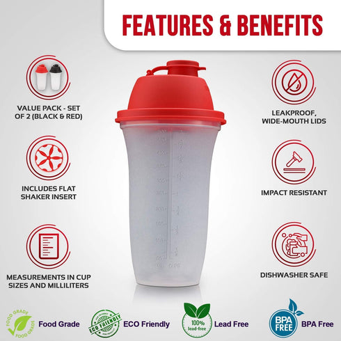 SIGNORA WARE Shaker Bottles | 17-Ounce Plastic Protein Shake Bottle for Meal Replacement Shakes, Smoothies, & More