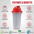 SIGNORA WARE Shaker Bottles | 17-Ounce Plastic Protein Shake Bottle for Meal Replacement Shakes, Smoothies, & More
