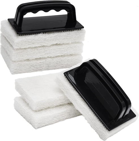 Handled Scrubber Set, Non-Scratch Bathroom Scrubbing Pads, Reusable Cleaning Sponge for Shower Tile, Bathtub, Sink, Spas
