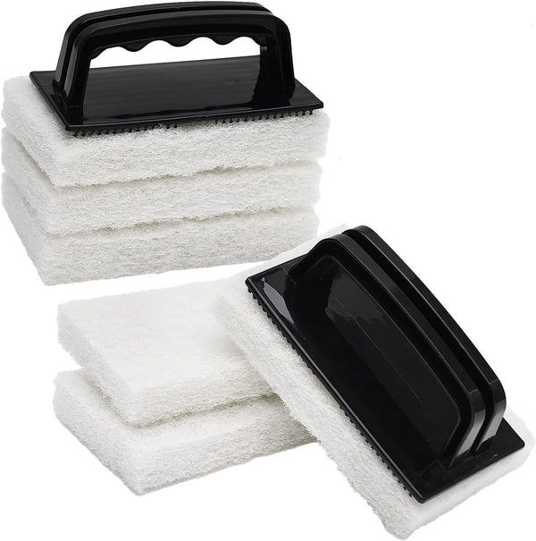 Handled Scrubber Set, Non-Scratch Bathroom Scrubbing Pads, Reusable Cleaning Sponge for Shower Tile, Bathtub, Sink, Spas