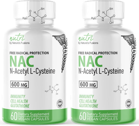 Nature's Fusions NAC Supplement N-Acetyl Cysteine (2 Pack) 600 mg - Anti Aging, Antioxidant, Liver and Lung Support