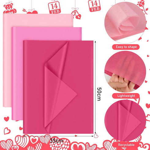 PLULON 90 Sheets Pink Tissue Paper Bulk, Coloured Gift Wrap Tissue Paper Sheets for Packaging Birthday Gift Wrapping Wedding Baby Shower Easter Valentine Day Baby Shower Decorations
