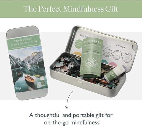 Set Scentered Wooden Jigsaw Puzzle & Aromatherapy Gift - Mindfulness Activity Puzzle for Stress Relief - Calm Jigsaw