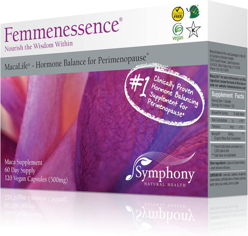 Femmenessence MacaLife – Natural Hormone Balance Supplements for Women, 120 Maca Capsules, Relief of Hot Flashes