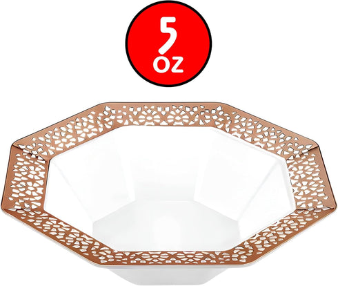 Lacetagon Rose Gold Premium Plastic Octagonal Dessert Bowl - 5 oz. (Pack of 10) Perfect for Parties, Weddings, Events