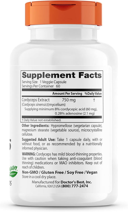 Doctor's Best Ultra Cordyceps Non-GMO, Vegan, Gluten Free, Soy Free, 60 Veggie Caps