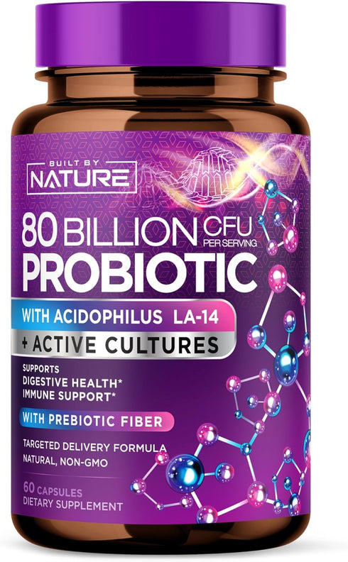 80 Billion CFU Probiotic - Daily Digestive Supplement for Men & Women, Non-GMO, Gluten & Dairy Free, 60 Capsules