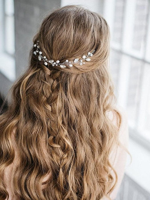 Jeairts Bride Wedding Hair Vine Silver Rhinestone Bridal Hair Accessories Pearl Headpiece for Women and Girls