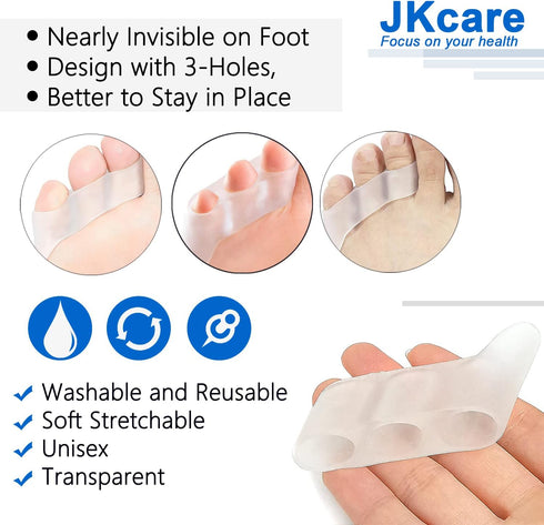 JKcare Pinky Toe Separators & Protectors, Silicone Little Toe Spacer for Overlapping, Curled, Hammer Toe, Tailor’s