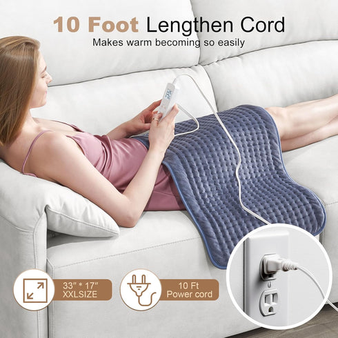 Extra Large Heating Pad for Back Pain Relief, 33 x 17, Portable for Shoulder, Neck, Cramp, with Timer & Temperature