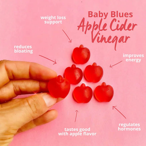 Baby Blues Apple Cider Vinegar Gummies, Vegan Non-GMO Gluten-Free Postpartum Supplement with Vitamin B-6 & B12, 60