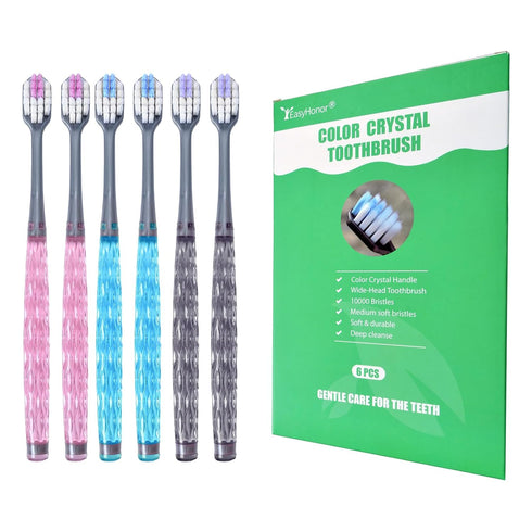 EasyHonor Soft Toothbrushes, Adult Medium Bristle Toothbrushes with Non-slip Handle, 6 Pack