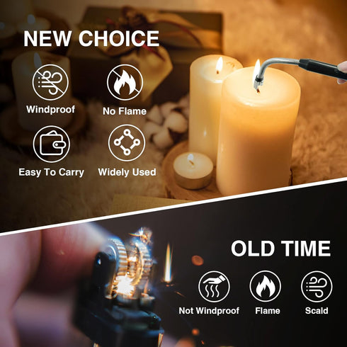 2 PCS Candle Lighter, Electric Arc Lighter with 360° Flexible Neck & LED Power Display, USB Rechargeable for BBQ,