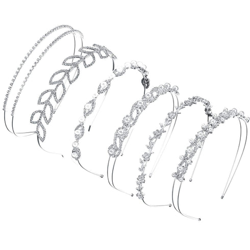 Tatuo 6 Pcs Crystal Headband Crown for Bridesmaids, Faux Pearl Rhinestones Tiara for Wedding Party