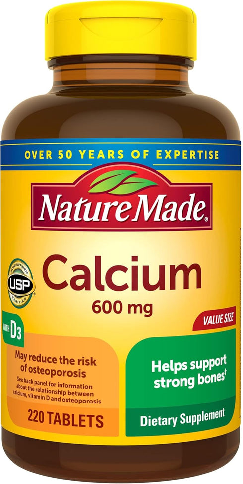 Nature Made Calcium 600 mg with Vitamin D3 | 220 Tablets | Dietary Supplement for Bone Support (pack of 1)