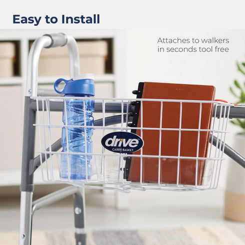 Drive Medical Walker Basket with Plastic Cup Holder, 10200B, White