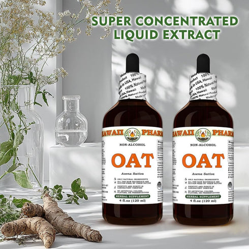 Hawaii Pharm 2 fl.oz Oat (Avena Sativa) Dry Grain Glycerite, All Natural, Vegan, Lab Tested Alcohol-Free Liquid Extract