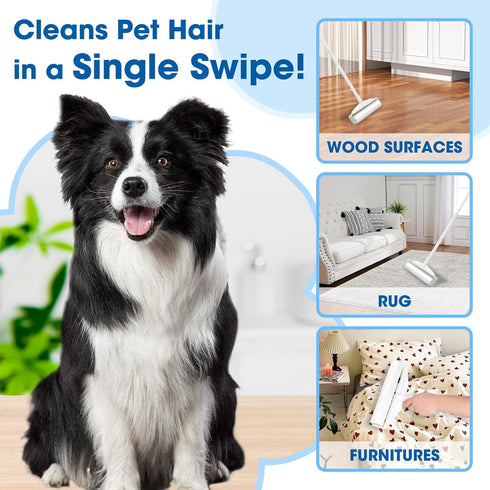 AZEN Large Lint Rollers for Pet Hair, Extra Sticky 9.45 in Rollers for Floor Carpet, 180 Sheets with Handle