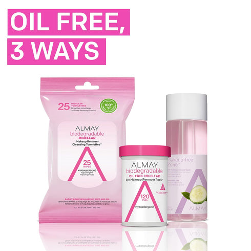 Almay Biodegradable Makeup Remover Pads, Micellar Gentle, Hypoallergenic, Fragrance-Free, 80 Count (Pack of 1)