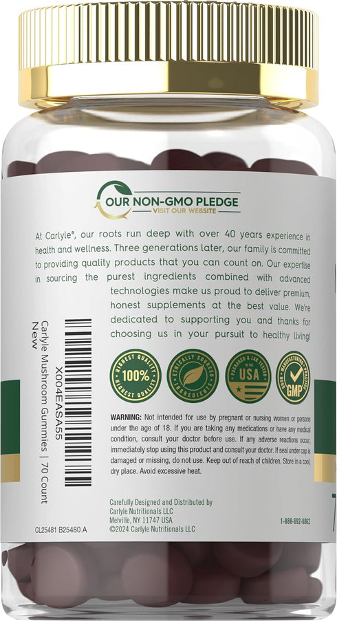 Gummies 70 Gummies 10-in-1 Carlyle Mushroom Supplement | Vegan | Blend | Non-GMO, and Gluten Free