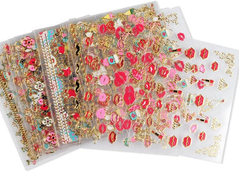 Lips Nail Stickers for Valentine's Day, 3D Gold Nail Decals Foils for Heart Red Lip Self-Adhesive Nail Design