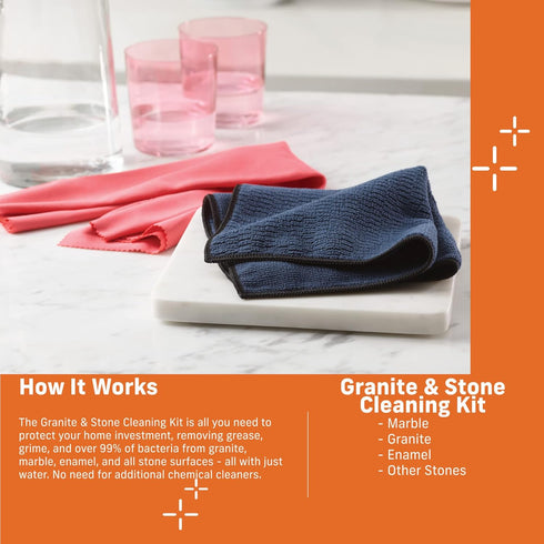 E-Cloth Granite & Stone Cleaning Kit, Premium Microfiber Cleaning Cloth, Ideal Cleaner and Polish for Granite, Marble and other Stone Countertops, 100 Wash Guarantee, 2 Cloth Set by E-Cloth