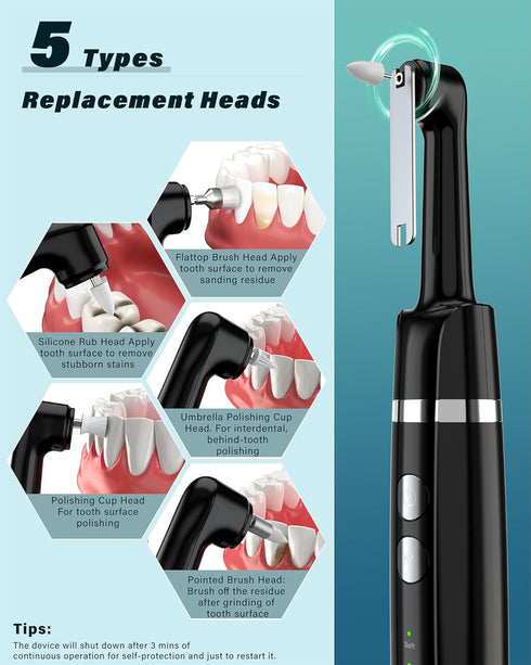 Tooth Polisher, Rechargeable Whitening Kit for Teeth Cleaning, 3 Tooth Polish Paste, 5 Brush Heads, LED Light, At-Home