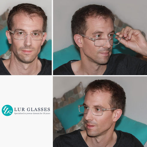 LUR READING GLASSES 6 Pack Comfort Plastic Readers with Spring Hinge (Clear)
