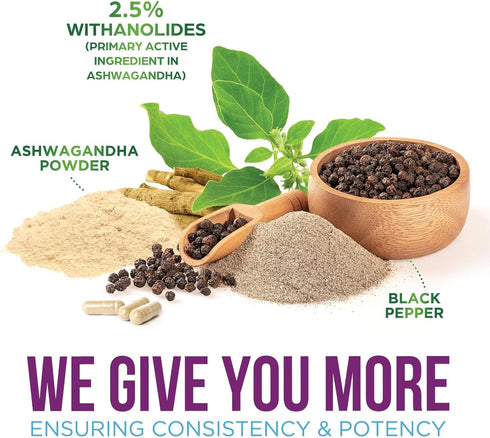 Nature's Strength 60 Ashwagandha Supplements - High-Absorption Ashwagandha Root Extract Powder with Black Pepper