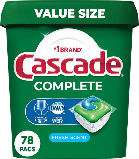 Cascade Complete Dishwasher Pods, Fresh Scent ActionPacs, 78 Count.