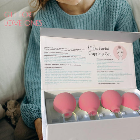 okmaba 4PCS Set, Glass Facial Cupping Anti Aging Face Cupping Cups for Face & Neck Lift, Glowing Skin - Rejuvenation